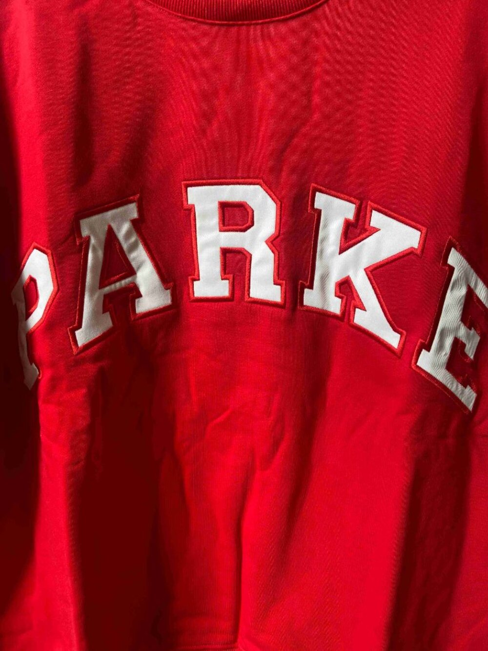 PARKE White Varsity Letter Mock Neck Pullover Red Casual Fleece Sweatshirt - Picture 3 of 6
